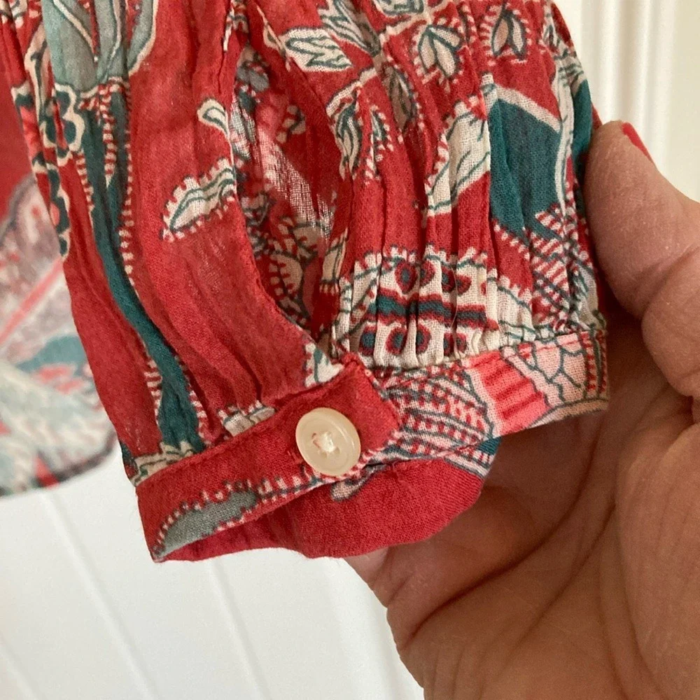 LOFT Women's Floral Cotton Boho Top Size Large Red Teal Lightweight Summer - Picture 5 of 11